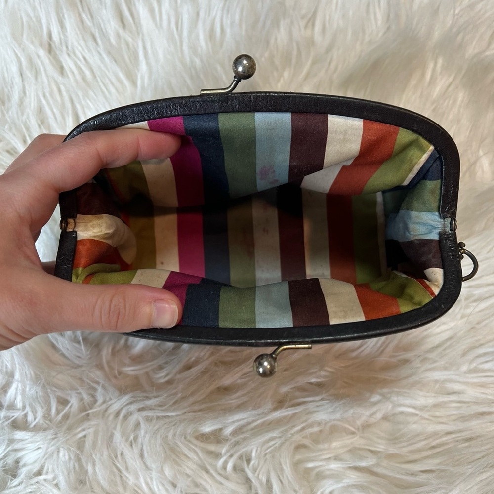 Vintage Coach Legacy Stripe Framed Beauty Pouch Chocolate Brown Kiss‑Lock 🤎🌈 - Picture 10 of 14